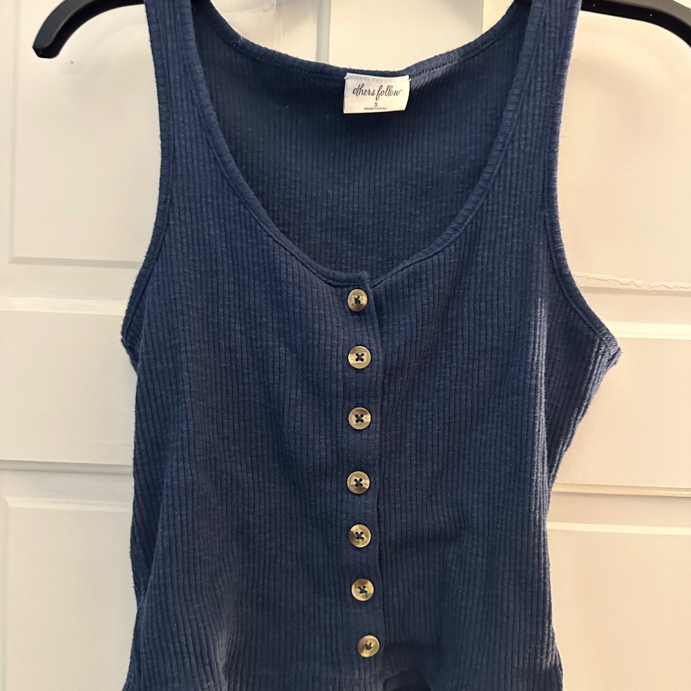 Blue Button-Up Crop Tank Top